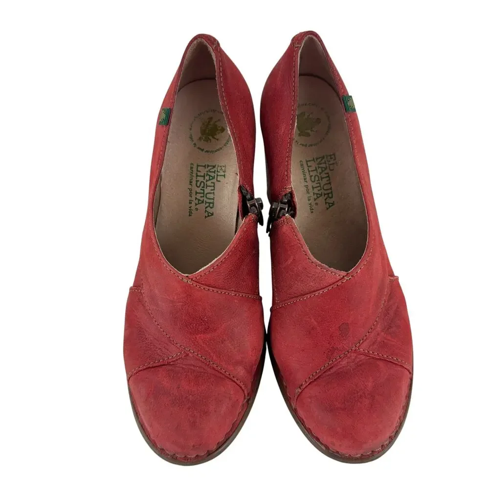 El Naturalista Red Leather Low Ankle Boot